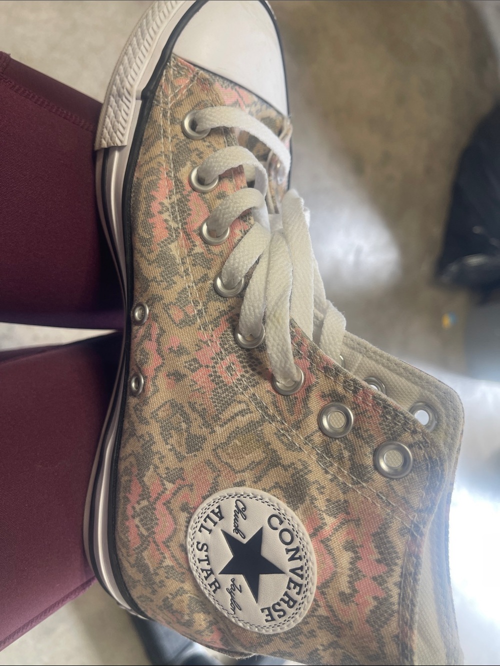 Converse High Top Sneaker in Beige and Pink Aztec Print